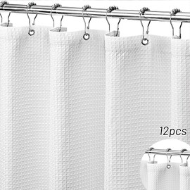 HETIE Cortina de baño, Cortina de baño Impermeable y a Prueba de Moho de 180cm * 180cm, Cortina de baño Impermeable con Gancho, Ojal metálico a Prueba de óxido, Adecuada para familias y baños (Blanco)