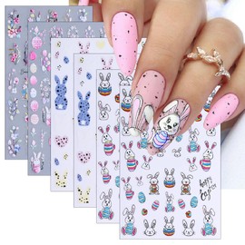 5D Embossed Easter Nail Art Stickers 3D Self-Adhesive Easter Colorful Cute Bunny Chicken Carrot Spring Flower Pattern Design Women's Nail Decoration