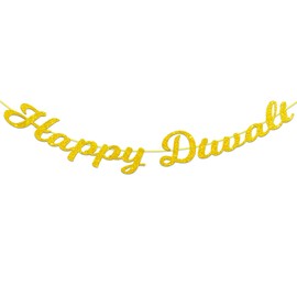 YIAJIA Happy Diwali Banner Diwali Decorations Hanging Gold Glitter Diwali Bunting Indian Themed Hanging Banner Diwali Party Decorations for Festival of Light Party Decorations