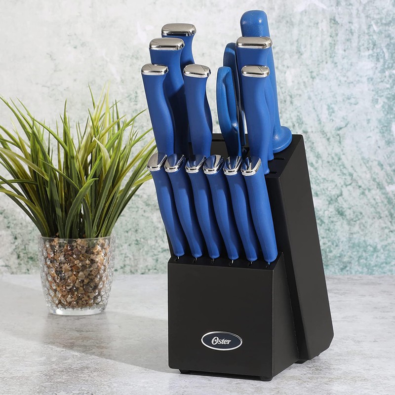 Oster Langmore 15-Piece Stainless Steel Cutlery Knife Block Set with