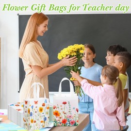 Wesnoy 48 Pcs Floral Gift Bags Wildflower Party Favor Reusable Non Woven Treat Tote Welcome Flower Goodie Gift Bags with Handle for Wedding Guest Birthday Bridal Baby Shower Decor Party Supplies