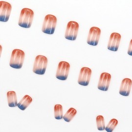 24 pcs Coffin Fake Nails Medium, French Tip Press on Nails, Morandi Stick on Nails for Women and Girls, Acrylic Medium Glue on Nails for Nail Art