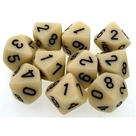 Chessex Dice Sets: Opaque Ivory with Black - Ten Sided Die d10 Set (10)
