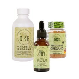Kit Respiratorio ORE, Aceite de Orégano 30 ml, Jarabe 120 ml, Perlitas 100 g, Natural