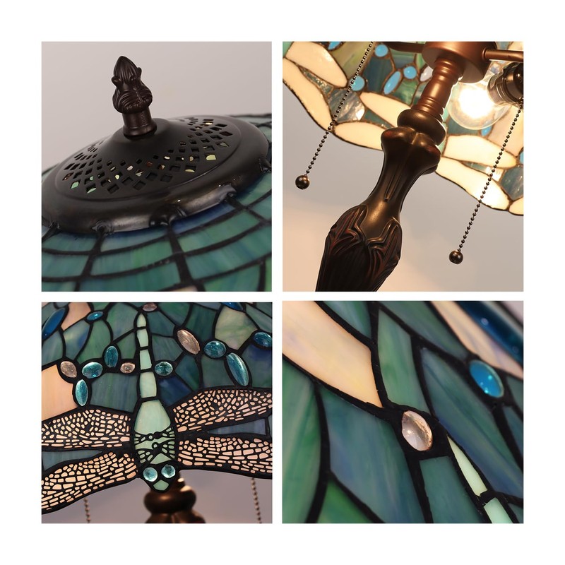 Chloe Lighting SUNNIVA Dragonfly Tiffany-Style 2-Light Table Lamp 16" Shade