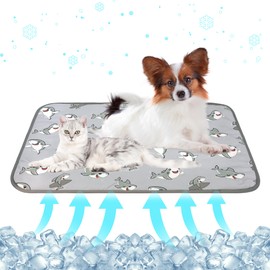 DELIFUR Cat Cooling Mat- Pet Cooling Mat Outdoor for Dogs Self Cooling Pad for Kitten Cat Puppy Machine Washable (Medium, PGrey Shark)