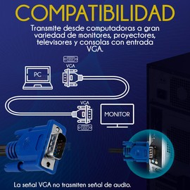 SC ACCESORIOS Cable Vga A Vga Macho A Macho 15 Metros De Longitud Compatible Laptop Pc Proyector HDTV Monitor Resolución 720p (15m)