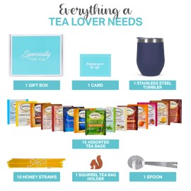 Tea Gift Sets for Tea Lovers Women and Men | Tea Gifts | Tea Gift Set | Tea Sets for Women | Tumbler | 15 Unique Teas | 10 Honey Straws | Gift Box Tea Set (Decaffeinated)
