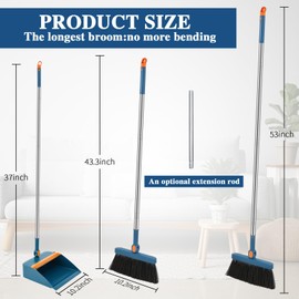 Suclain 4 Set 8 Pcs Broom and Dustpan Set 47 Inch Long Handle Broom and Dustpan Set Broom and Dust Pan Brooms for Sweeping Indoor Household Dustpans for Indoor Outdoor Kitchen Floor (Blue)