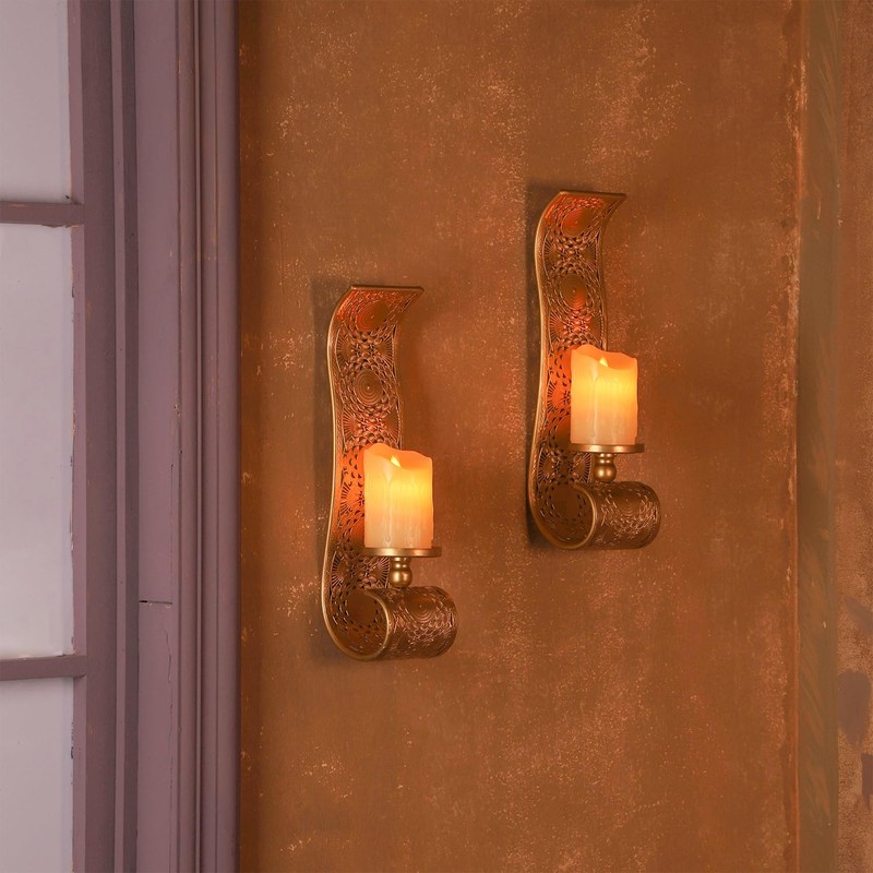 Capesaro Wall Candle Sconce Set of 2,Gold Metal Wall Mount