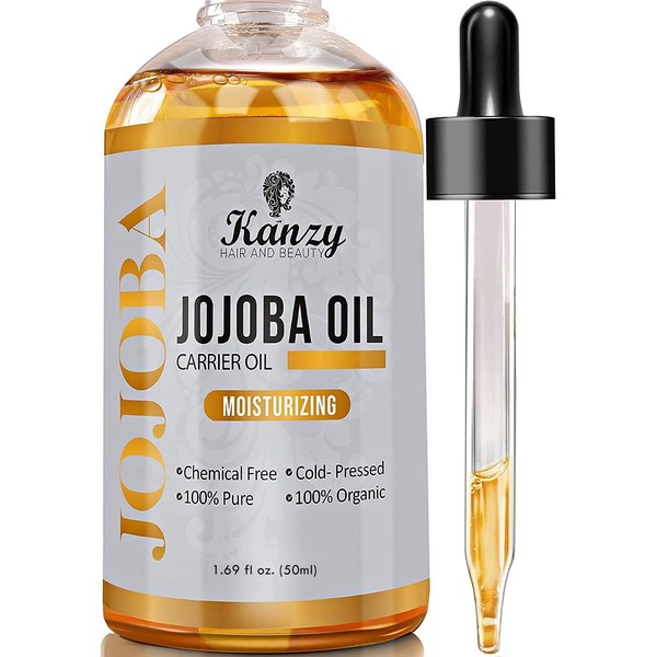 Kanzy Organic Jojoba Oil Cold Pressed 100% Pure 50ml Unrefined Jojoba Oil Hexane Free Carrier Oil for Hair Nails Face Skin & Body Oil-Certified