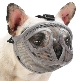 BARKLESS Short Snout Dog Muzzle, Breathable Mesh Flat Faced Muzzle for French Bulldog Shih Tzu and Pug, Mask Bulldog Mouth Cover for Biting Chewing Licking (Grey, XXS)