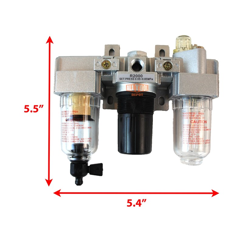 1/4" NPT Mini Compressed Air In Line Filter Regulator Lubricator