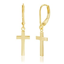 Mia Sarine Yellow Gold Plated 925 Sterling Silver High Polished Dangling Cross Earrings for Women with Leverback Yellow