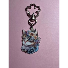 Fancy Floral Cat Keychain Or Bag Charm  ~ Handmade