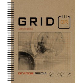 Design Ideation Orange Media Grid Sketchbook. Spiral Bound. Left Spine. Multi-Media. (8.5" x 11") 1/4" BOX. (ORANGE GRID). SB-2550-LS