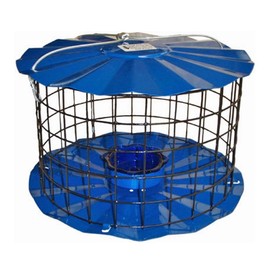 Erva Starling-Proof Barrier Guard Bluebird Feeder with Glass Mealworm Cup - Premium Blue Powdercoat Finish - Made in USA (BBF1)