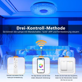 TOPPLEE LED Ceiling Light, Dimmable, RGB Colour Changing Ceiling Light with Remote Control, Starry Sky Lamp for Children's Room, Bedroom, Living Room