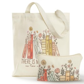 BROADREAM Cute Canvas Tote Bag with Zipper Pockets for Gifls Book Tote Bag Lovers Gifts - Mothers Day, Birthday Gifts for Book Lovers Women - Reading Accessories, Librarian, Bookish, Readers(Book)