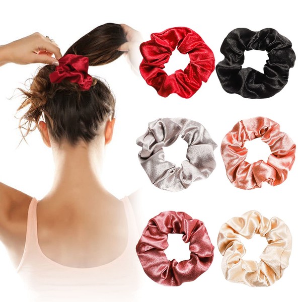 6 Pcs Hair Scrunchies, Satin Elastic Soft Ponytail Holders Scrunchy Big Silk Scrunchies for Thick Hair