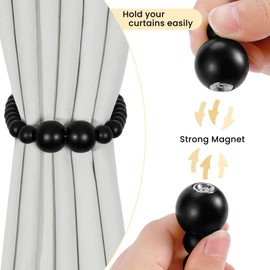 Magnetic Curtain Tiebacks, 2 Pack Curtain Holdbacks for Draperies, Wood Bead Curtain Tiebacks, Elegant Curtain Tie Backs for Bedroom Decor, Boho Room Decor, Nursery Decor, Farmhouse Decor