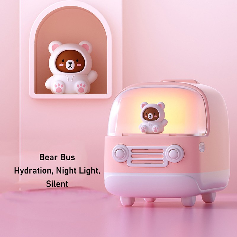 Cute Small Humidifier 350ml Bear Bus Shape USB Charging Portable