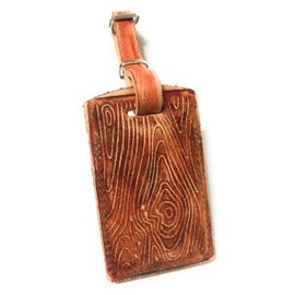 Rustic Wood Grain Leather Luggage Tag