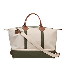Tag&Crew Multi Pocket Sierra Duffle 18 oz Heavy Duty Cotton Canvas Unisex Travelers Bag with Shoe Compartment, Leather Handles, Adjustable Removable Shoulder Strap - Olive