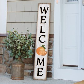 My Word! Welcome w/Orange & Slice - Tall Outdoor Welcome Sign / Porch Leaner for Front Door, 46.5" Welcome Sign for Standing Front Porch Decor - Tall Vertical Rustic Farmhouse Home Decor Welcome Porch Sign, Spring Summer Porch Decor