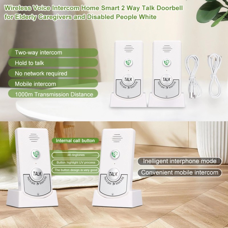 2 Way Talk Doorbell Voice Intercom Doorbell Home Caregiver Pager