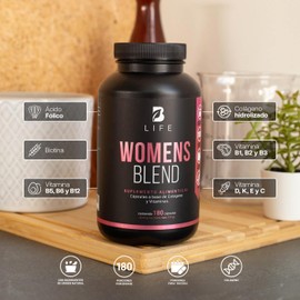 Multivitamínico para Mujer | 200 cápsulas 650 mg por porción. Colágeno Hidrolizado, Biotina, Ácido Fólico y Vitaminas. Ingredientes naturales. Womens Blend. B Life.