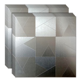 XUANINY Peel and Stick Metal Backsplash Tiles, Self Adhesive Aluminum Mosaic 3D Wall Sticker for Kitchen (Stainless Steel+Relief, 10)