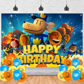 Dog Cartoon Man Happy Birthday Backdrop Cartoon Dog Banner Poster for Hero Dog Theme Party Decorations Birthday Supplies Background Studio Shoot Photo Props Booth