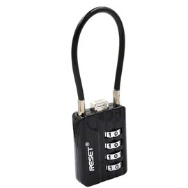 RESET-200 (1 Pack) 4 Digit Combination Cable Padlock with 4.72 inch (12 cm) Flexible Cable, Small Lock for Locker, Luggage, Backpack, Cabinet, Gym Bag, Toolbox, Travel – Black