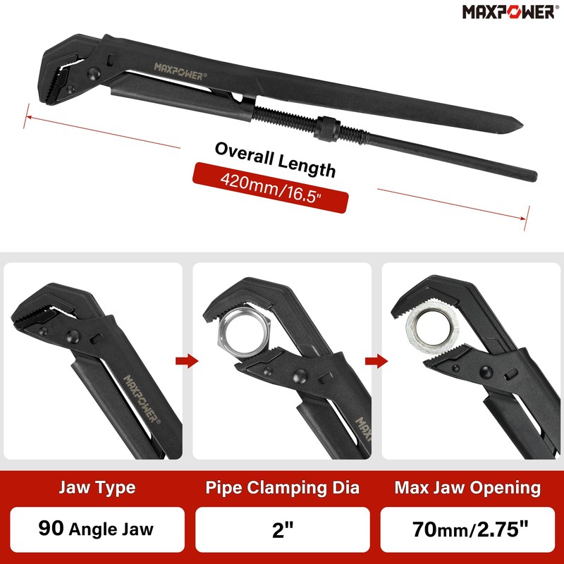 MAXPOWER Swedish Pipe Wrench, 16 1/2-Inch Adjustable Swedish Pipe Spanner