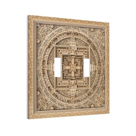 Yamxbfa Rustic Wood Kalachakra Mandala Double Toggle Light Switch Covers 2 Gang Wall Plate Dual Decorative Switchplate Electrical Faceplate for Farmhouse Country Livingroom Bedroom Kitchen Decor