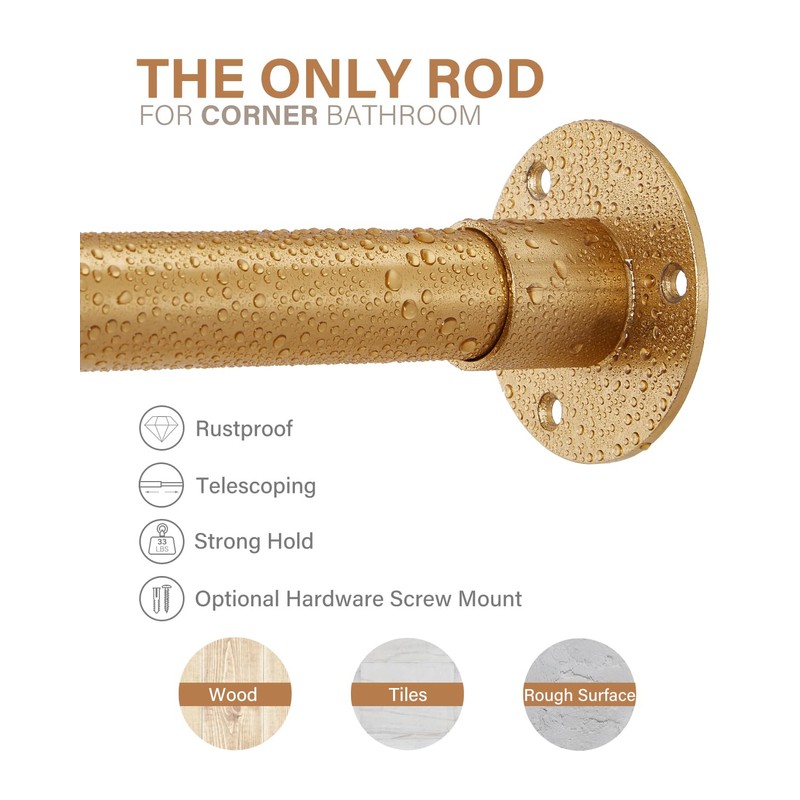 Gold Corner Shower Curtain Rod, [39"-69"] x [55"-85"] Adjustable L