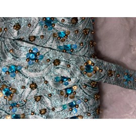 Unbranded 4 yards light baby blue metallic gemstones gold sewing trim 7/8” wide