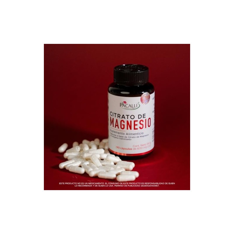 PACALLI Citrato de Magnesio 600mg - 90 Cápsulas con Colágeno