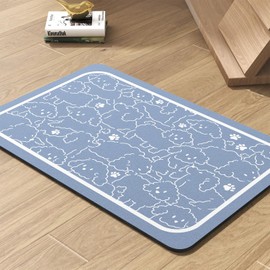Pet Feeding Mat-Absorbent Dog Mat for Food and Water Bowl-No Stains Quick Dry Dog Water Dispenser Mat（BLUEDOGS,17"x34"