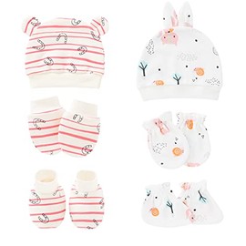 Mery Yuer Newborn Baby Cotton Hat and Newborn Anti-Scratch Mittens&Socks 6-Piece Set for Infant Boys and Girls