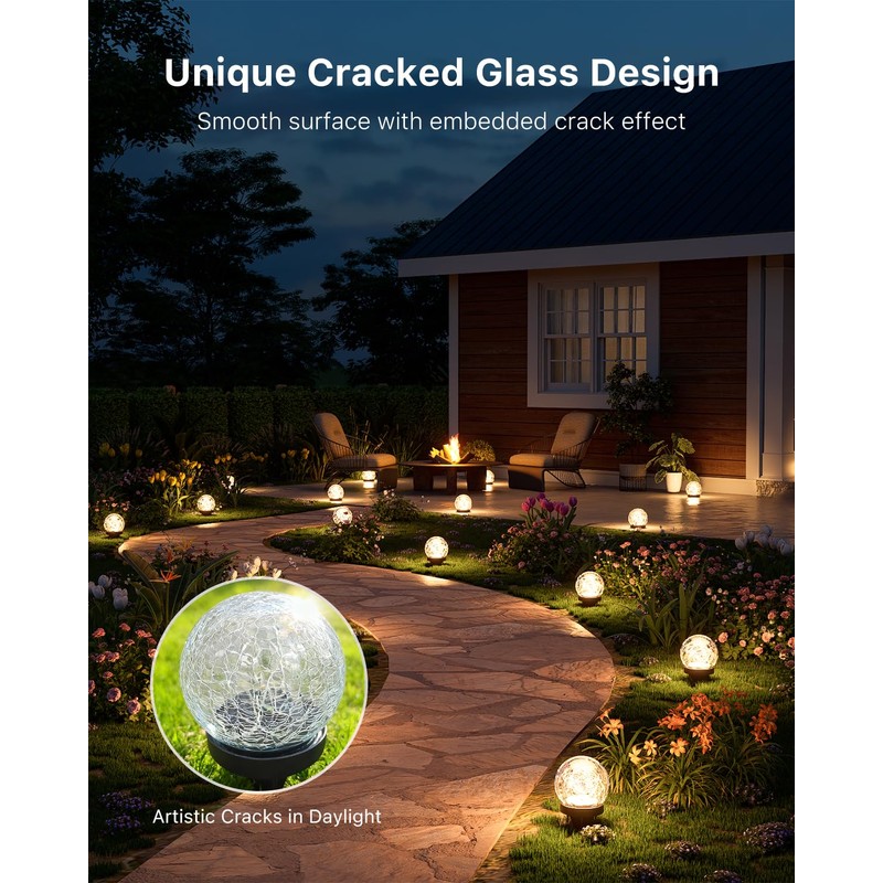 4 Pack Warm White Solar Powered Cracked Glass Globe LED