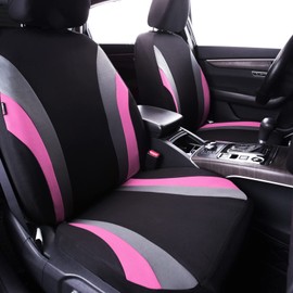 CAR PASS Line Rider Sporty Cloth 11PCS Universal Fit Car Seat Cover -100% Breathable with 5mm Composite Sponge Inside,Airbag Compatible,3zipper Bench(Full Set, Black and Pink)