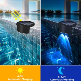 rerekiki Poolside Solar Light for Inground Pool, 4 Pack Above Ground Pool Lights Wireless, Waterproof Pool Accessories Solar Power LED Lights for Swimming Pools Decoration