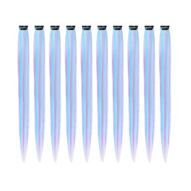 20 PCS Colored Clip in Hair Extension, 20 inch Mixed Color Heat-Resistant Straight Hairpieces for Girls Women Kids, Fashion Cosplay Party Highlights(White/Pink/Light Blue/Light Purple)