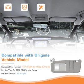 Hurotoms Left Driver & Right Passenger Side Sun Visor with Sunroof and Light for Toyota Camry 2007 2008 2009 2010 2011, Replacement 74320-06800-B0, 74310-06770-B0, Gray