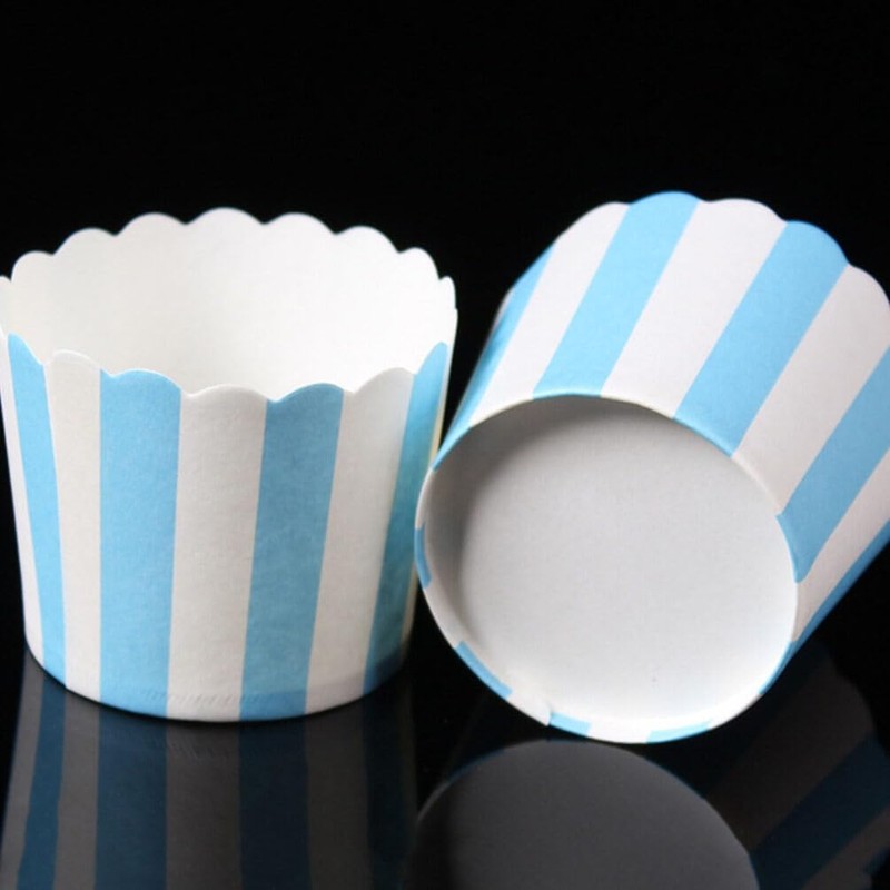 Cabilock 50PCS Paper Baking Cups Blue and White Stripes Dessert