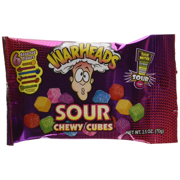 Warheads Pack of 15, Sour Chewy Cubes Bags, 2.5 oz.