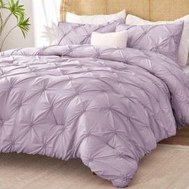 BEDELITE Light Purple Queen Comforter Set - 3 Pieces Boho Pintuck Bedding Comforter Sets, Lightweight Soft & Warm Bed Comforter Queen with 2 Pillowcases for All Season
