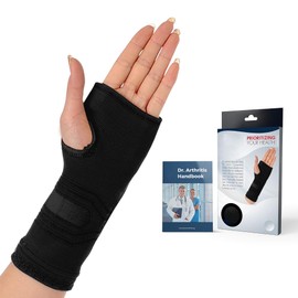 Doctor Developed Wrist & Hand Compression Sleeve/Support/Brace & Doctor Written Handbook - Palm Protector with Gel Pad, optimum comfort and support for Arthritis, Carpal Tunnel, RSI & More (Black, L)